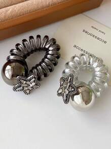 1pc Elegant Versatile Five-Pointed Star Beaded Spiral Hair Scrunchie, High-End Bouncy Hair Tie