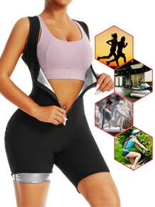 1pc Women's Sauna Suit, Waist Training Body Shaper, 3-In-1 Women's Sauna Suit Tummy Control Body Shaper Sports Fall - Silver - View 4