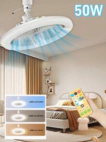 50W  Ventilador de techo de anillo LED,Ventilador de Techo con Control Remoto de Luces,3 Velocidades,E27,Con Función de Temporizador,Brillo ajustable,para Cocina/Baño/Dormitorio - Blanco - Ver 2