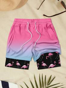 Shorts de Praia Esportivos de Dupla Camada Estilo Havaiano para Homens