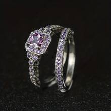 (1 件) 2 件/套 奢华女孩女士时尚方形合成仿锆石订婚结婚戒指套装高贵优雅公主迷人精致求婚承诺戒指生日派对周年纪念戒指情人节圣诞礼物 - 金色 - 查看 6