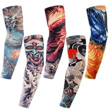 5 paquetes de mangas de tatuaje de flor para el brazo para deportes de equitación y protección solar UV, diseño de desafío definitivo de manga media para hombres y mujeres