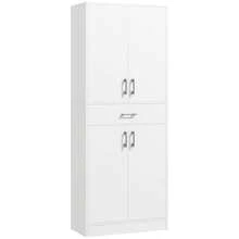 HOMCOM HOMCOM Alacena de Cocina Mueble de Cocina con 4 Puertas 1 Cajón y Estantes Ajustables Antivuelco Armario de Cocina Moderno para Comedor Salón 70,8x34x180 cm Blanco y Plata