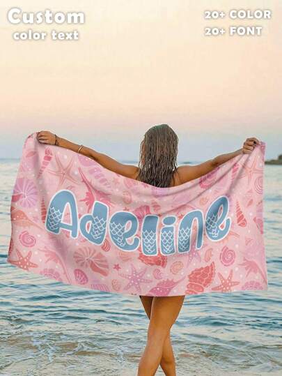 1pc Customized Beach Towel, Quick Dry Swimming Towel, Comfortable Sand Towel, Stylish Pool Towel, Custom Name, Flower, Vintage, Beautiful Yoga Mat, Beach Accessory, Essential Holiday Gift For Mother's Day, For Birthdays, Kitchen, Dining Room, Bedroom, Office, Living Room, Home, Tea Room, For Anniversaries, For Graduation, For Weddings Summer Bathroom Decor Travel Essentials Travel Accessories Beach Essentials,Sunny Journey,Warm Ambience,Home & Living,Customized Beach Towels