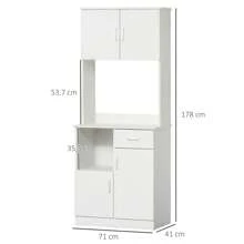 HOMCOM Alacena de Cocina Armario de Cocina Aparador de Comedor con 1 Cajón Estante Ajustable y Estante Abierto Estilo Moderno Antivuelco 71x41x178 cm Blanco - Blanco - Ver 5