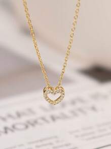 Collar con colgante hueco con corazón de circonita delicado de plata esterlina 925, regalo para ocasiones especiales, fiestas, uso diario, joyería de alta calidad para mujeres, estilo caja al azar