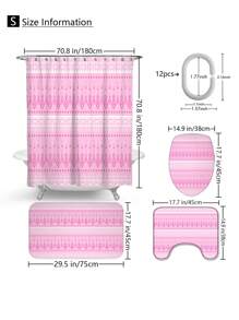1pc/4pcs Bohemian Multifunctional Bathroom Decor Set: Waterproof Shower Curtain With 12 Hooks, Non-Slip Bath Mat, U-Shaped Floor Mat And Round Toilet Seat Cover, Applicable For Full Bathroom Scenarios