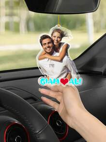 1/2Pcs Custom Hanging Car Photo Frames, Personalized Photo Name Pendant Car Accessories, Customized Photo Car Ornament, Customizable Car Photo Decor Accessories, Rear View Photo Gift, Anniversary Gift, Car Mirror Hanging Ornament, Car Charm - Style a - View 4
