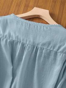Women's Embroidered Loose Boho Vintage Blouse, Spring/Summer Casual Tops - 淺藍色 - 查看 5