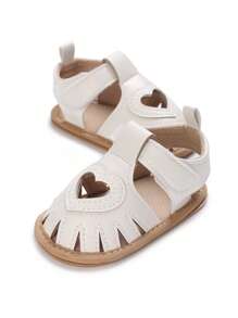 Toddler Girls Heart Cutout Flat Sandals, Versatile Summer Outdoor Shoes For 0-1 Year Olds - White - View 2