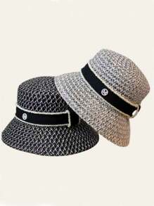 Fashionable M Logo Hollow Out Rhinestone Decor Fishing Hat, Breathable And Ventilated, Elegant Casual Bucket Hat For Women, Spring/Summer