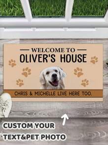 1pc Customized Entrance Mat, Dog Photo And Text Custom Doormat, Soft Absorbent Anti-Slip Silicone Base, Personalized Pet Welcome Mat, Entryway Mat - Multicolor - View 1