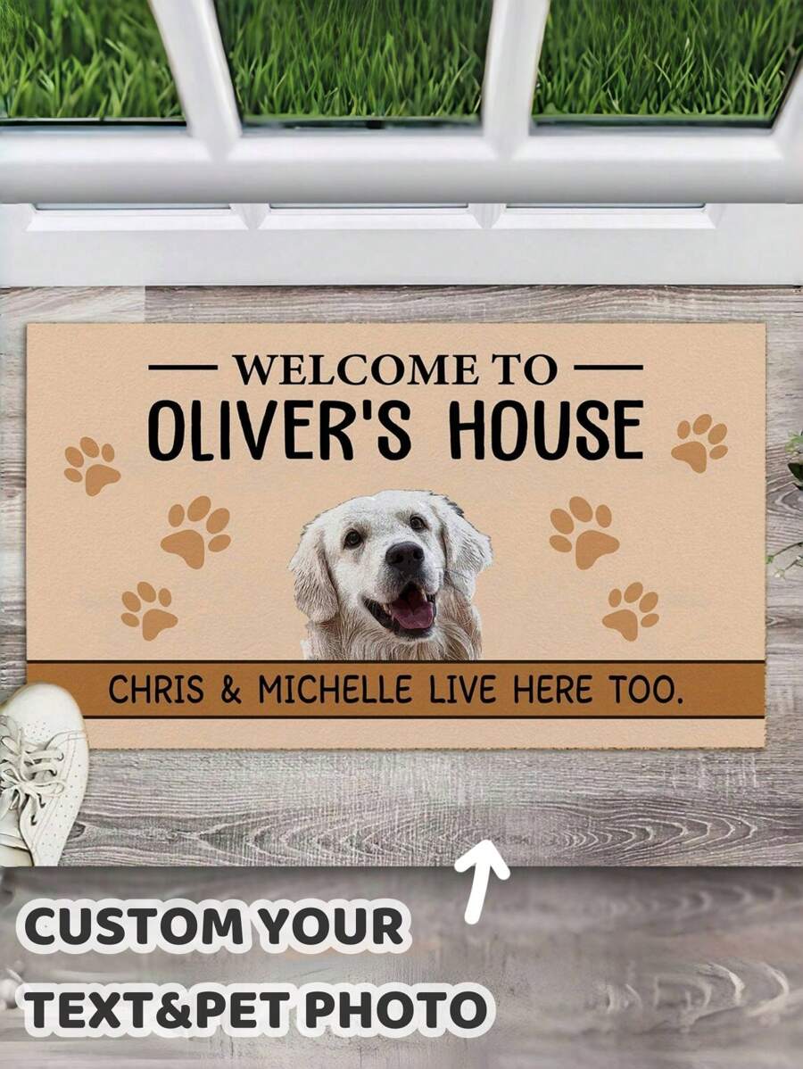 1pc Customized Entrance Mat, Dog Photo And Text Custom Doormat, Soft Absorbent Anti-Slip Silicone Base, Personalized Pet Welcome Mat, Entryway Mat - Multicolor - View 1