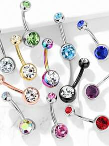 12 New Stainless Steel Color Random Simple Navel Studs - Multicolor - View 5