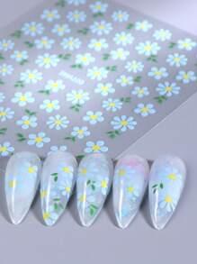3片装3D雏菊美甲贴纸，白色、粉色、蓝色雏菊花瓣和叶子设计，DIY春夏自粘凝胶指甲油贴纸，美甲沙龙美甲装饰美甲用品 - 彩色 - 查看 6