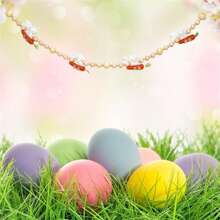 Guirnalda de Pascua, corona de conejito de zanahoria con cuentas para colgar en la pared, decoración para fiestas navideñas - Blanco - Ver 3