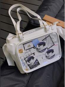 Nova bolsa transparente estilo japonês com fita, bolsa transparente grande com alça de ombro, feminina (cartão e crachá são apenas para referência, não incluídos)
