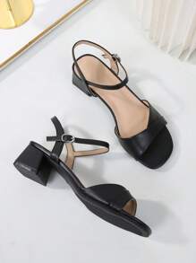 Women's Peep Toe Ankle Strap Chunky Heeled Sandals, Mid Heels French Style Sandals With Extended Sizes, Classic High Heel Outdoor Wear - Black - View 8
