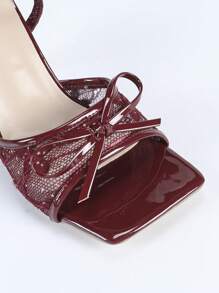 Women's Burgundy Square Toe Stiletto High Heel Sandals, Fashion Versatile Sexy Party Dress Shoes, Leg Lengthening - Burgundy - View 6