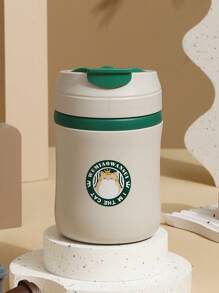 1 pieza Taza de agua de acero inoxidable, taza de café, taza práctica, taza de leche, taza de desayuno caliente para trabajador de oficina y estudiante, taza portátil de sopa, taza de desayuno, taza de leche, taza de avena, taza de yogur, taza de té de alta calidad para hombres y mujeres de oficina, taza para beber en casa, con tapa, doble capa de aislamiento térmico, anti-escaldaduras, taza con pajita, taza de pareja