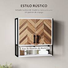 HOMCOM Armario de Pared para Baño Multiusos Mueble de Baño Suspendido Armario Colgante de Almacenamiento con 2 Puertas Estante Ajustable y Estante Abierto 59x20x60 cm Multicolor - 59x20x60 cm - Ver 7