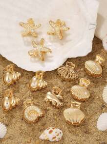 Retro Metal Ocean Themed Hair Clips For Women - Starfish, Shell, Crab Design Side Bangs And Claw Clips - Multicolor - View 3