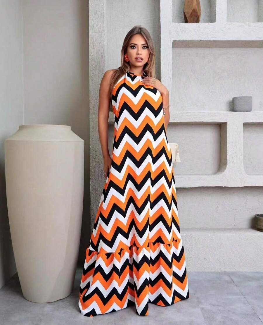 Women's Halter Backless Dress With Padded Cup H-6 - Burnt Orange - View 1