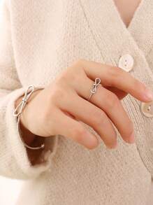 2 件/套极简主义蝴蝶结镂空扭曲设计戒指和手链首饰套装，适合日常佩戴