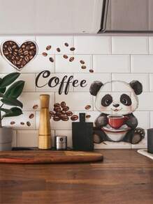 1 pieza Cuchara de madera creativa con diseño de peonía, pegatinas decorativas para cafetera con patrón de oso de café, pegatinas decorativas removibles para la cocina, regalos de decoración para cumpleaños, graduación, decoración del hogar, baño, dormitorio, sala de estar, decoración de la casa