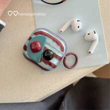 Vintage Brown & Blue Gemstone Handmade Sticker Transparentny pokrowiec na słuchawki + zestaw wiszących pierścieni, kompatybilny z Apple AirPods Pro2/AirPods Pro/AirPods 4/AirPods 3/AirPods 2