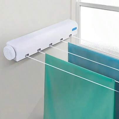 5-Line Retractable Multifunctional Drying Rack, Instantly Converts To Towel Rack + Hook Storage, Portable & Sturdy, High Load Capacity, Ideal For Small Balconies, Clothing Organizer, Drying Rope, Travel Drying Rope, Household Essential, Retractable Drying Rope, Compact Size, Large Capacity (Random Color)