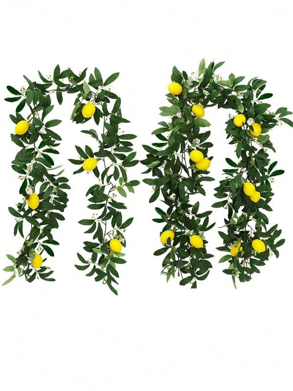 1PC/2PCS Artificial Lemon Wreath Green Plant Willow Leaf Vine Fake Lemon Fruit Hanging Ivy Used For Porch Walls Fireplace Table Wedding Garden Farmhouse Home Decoration Gifts Birthday Graduation