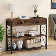 Hallway Credenza, Entryway Table With Drawers And 3 Shelves, Modern Hallway Organizer Shelf, Decorative Credenzas For Living Room, Bedroom, Dining Room - 棕色 - 查看 1