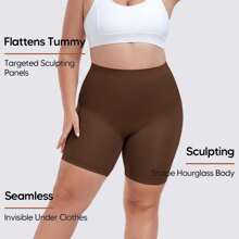 2PCS Plus Size Anti Chafing Slip Shorts Womens Shapewear Mid-Thigh Boyshorts Panties Soft High Waist Shorts Shaping Underwear For Under Dress Or With Tunic - Brown-2 PCS - 查看 3