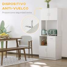 HOMCOM Alacena de Cocina Armario de Cocina Aparador de Comedor con 1 Cajón Estante Ajustable y Estante Abierto Estilo Moderno Antivuelco 71x41x178 cm Blanco - Blanco - Ver 6