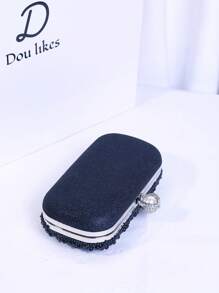Elegant Pearl Flower Evening Clutch Bag, High-End Engagement Party Handbag, Refined Qipao Formal Dress Purse - Black - View 4