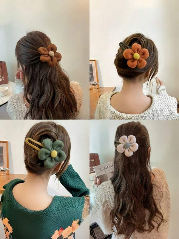 1 Peça Presilha de Cabelo com Flor de Pelúcia de Alta Qualidade para Mulheres, Presilha de Cabelo para Penteado, Grampo de Cabelo Grande, Alternativa de Segurança para Grampos e Presilhas de Cabelo