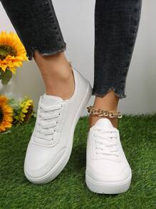 Women's Casual Skate Shoes In White, Flat Soft Bottom Comfortable Student Style, Suitable For Outdoor Sports, Casual, Daily Activities