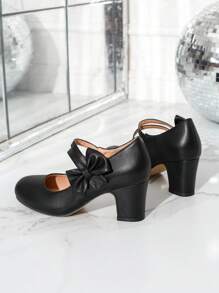 婚礼和休闲时尚高跟玛丽珍 T 型带浅口鞋，粗跟礼服正式工作办公室户外鞋，天鹅绒鞋面，适合秋冬季（注意：鞋子略大，脚窄的人建议订购小 0.5 码或在购买前检查脚长和脚宽） - 黑色 - 查看 9