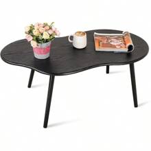 Small Coffee Table Black Cloud Coffee Table For Small Spaces Modern Center Table Unique Irregular Coffee Table With Wood Legs Living Room Mid-Century Sofa Table