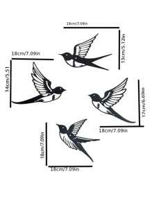 4 件鸟形金属墙饰，金属剪影燕子墙饰，适用于卧室、客厅、厨房、户外花园围栏装饰，金属墙饰，铁艺工艺品