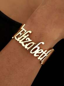 1pc Gold Gold Rose Gold Elizabeth Custom Name Bracelet - Elegant Bohemian Iron Gold Plated, Personalised Letter-Carving, No Inlay, Perfect For Everyday And Party Wear - The Ideal Gift For Friends Thanksgiving Christmas