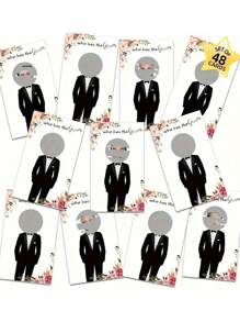 48pcs/16pcs Wedding Bride And Groom Party Scratch Card Game, "Who Found The Groom/Bride" Adult Party Game, Fun Bachelor Party Supplies, Paper Scratch Cards, For Guests 18+, Includes 46 Celebrity Cards And 2 Blank Cards With Scratch Stickers, Fun Party Supplies - Multicolor - View 1