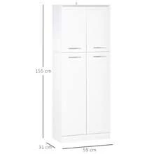 HOMCOM HOMCOM Armario Alto de 2 Puertas Mueble Auxiliar de Almacenaje Multifuncional con 5 Estantes y Baldas Ajustables Moderno para Salón Dormitorio Cocina 59x31x155 cm Blanco