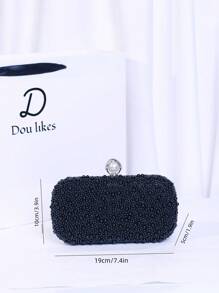 Elegant Pearl Flower Evening Clutch Bag, High-End Engagement Party Handbag, Refined Qipao Formal Dress Purse - Black - View 6