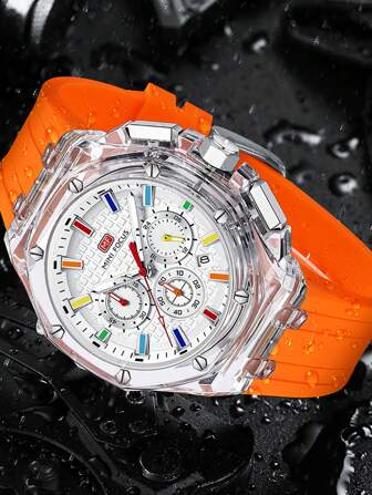 MINIFOCUS 1pc Men's Fashion Quartz Watch, Small Dial, Calendar, Silicone Strap, Business Casual Men's Watch, Top Brand, Luxury Wristwatch