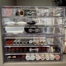 Makeup Storage Box Acrylic Transparent Drawer Divided Style Organizer Large Capacity Desktop Compact Dustproof Lipstick Storage Lipstick Organizer Box With Dust-Proof Acrylic Material, Drawer Style Makeup Storage Rack For Eyeshadow Palette - Multicolor - View 8