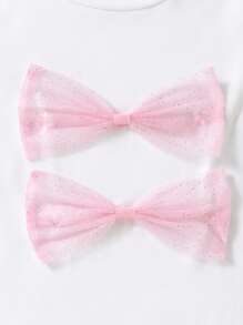 Set da 2 pezzi per ragazze: maglietta con decorazione in tulle e fiocco, gonna in più strati di tulle, stile dolce adatto per l'abbigliamento estivo