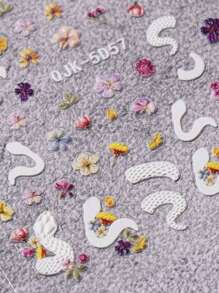 2 件春夏花朵浮雕美甲贴纸，精美小花美甲浮雕贴纸贴花，印花 5D 自粘指甲图案，适用于丙烯酸指甲，女士和女孩的半月板用品，节日礼物 - 彩色 - 查看 4