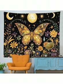 1 pieza Tapiz de pared con estampado de mariposa estilo bohemio, de poliéster rectangular moderno, para decoración del hogar, sala, dormitorio
